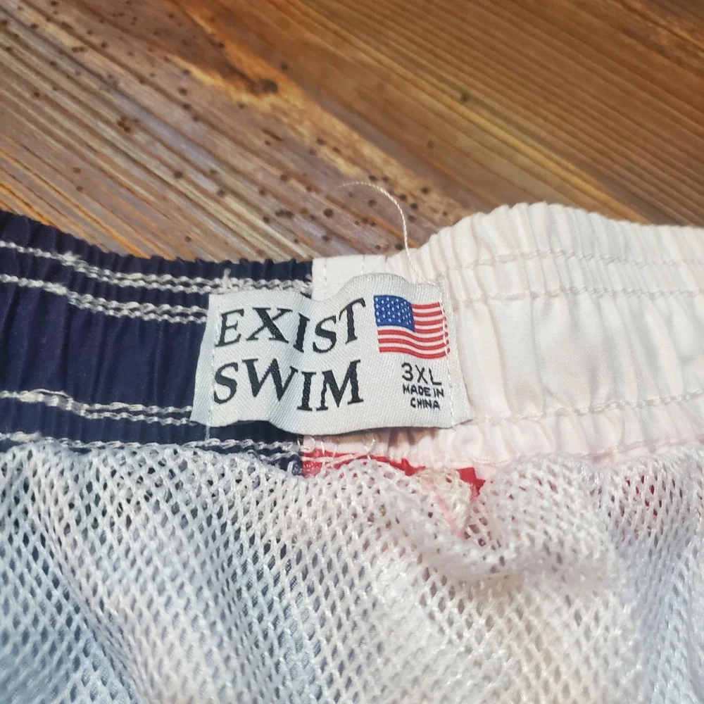 Exist Swim Mens 3XL American Flag Trunks Stars Stripes Patriotic Board Shorts